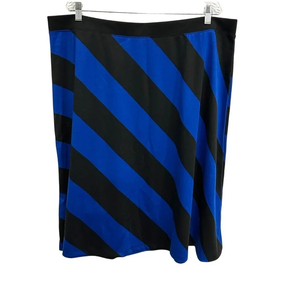 Liz Claiborne NWT Womens Blue Black Striped A-Line Skirt Size 1X